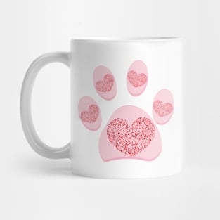 Dog paw print with shining red heart. Valentine's day design Mug